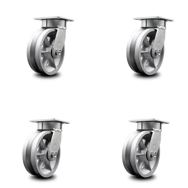 6 Inch Kingpinless V Groove Semi Steel Wheel Swivel Top Plate Caster, 4PK